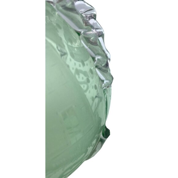 Vintage Green Glass Decanter With Etched Sailboat Design & Clear Swirls - Picture 5 of 11